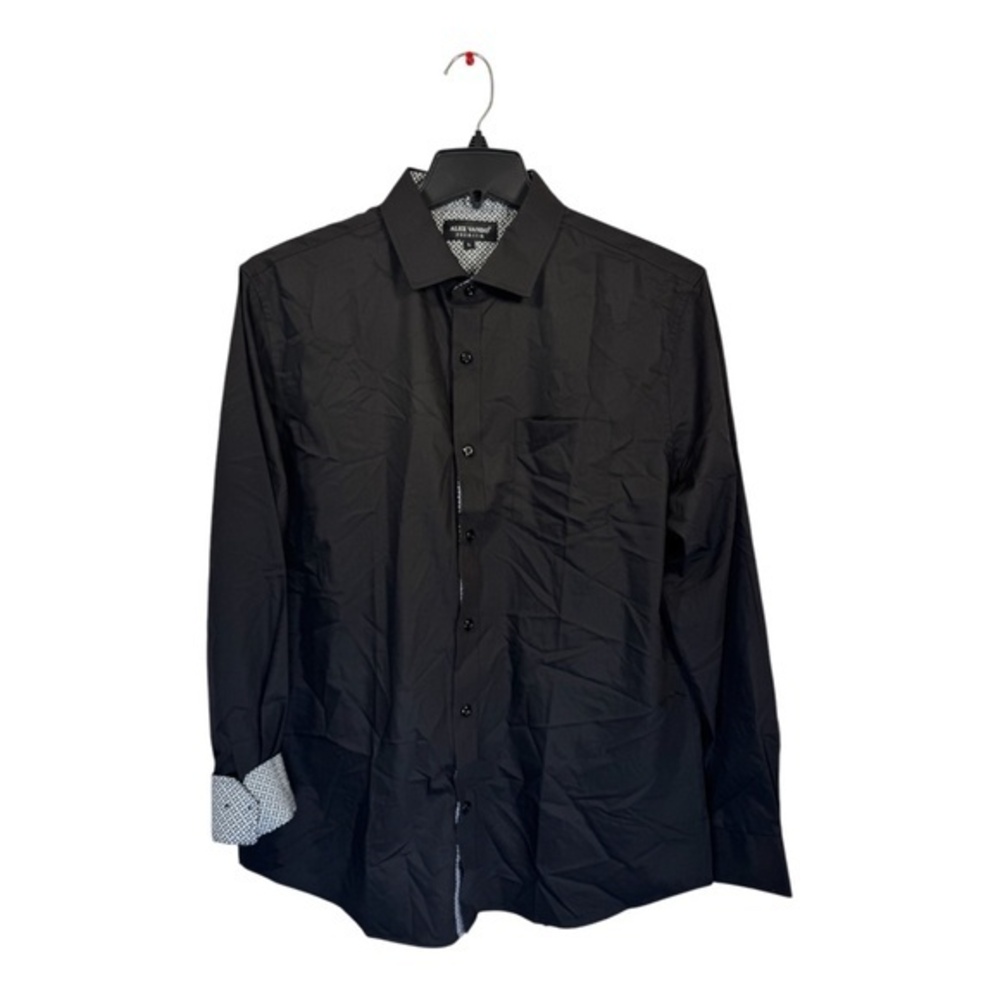 Alex Vando Dress Shirt Mens Black Size Large Flip Cuff Long Sleeve Classic Elega